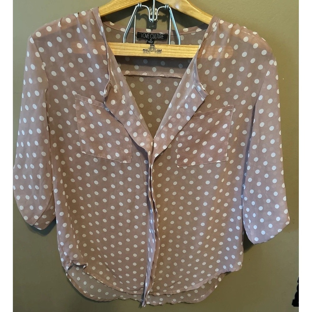 LOVE Culture Womens Shirt Top Blouse Long Sleeves Size Small Split Neck Comfort